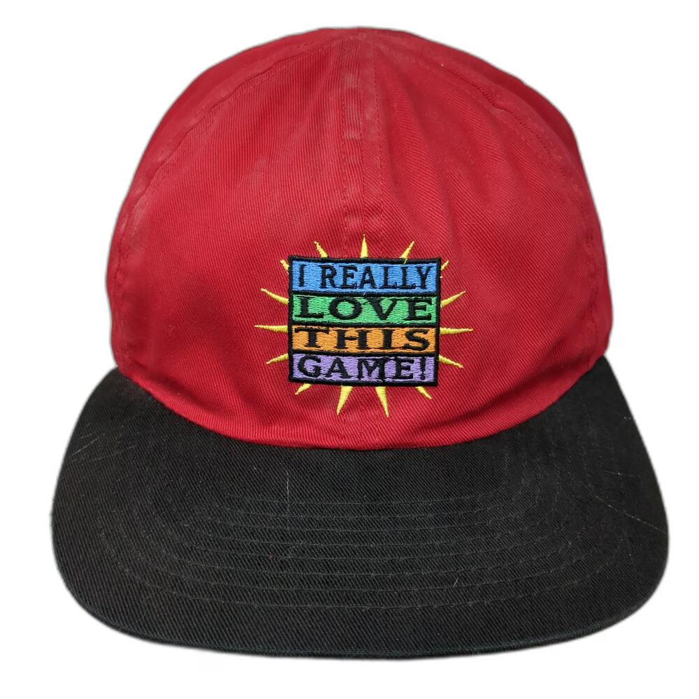 Shoebox Baseball Cap Red Black OS Reversible Love Hate This Game Novelty Hat
